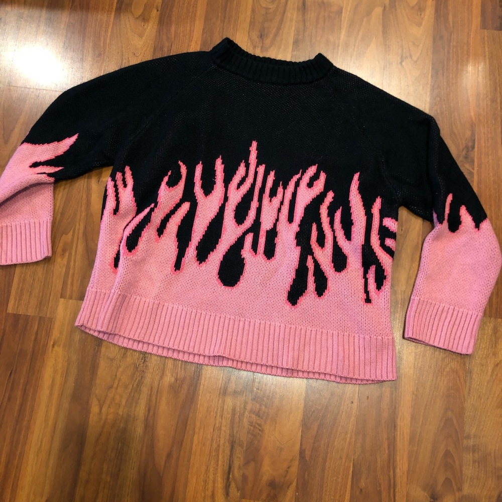 Black & Pink Flame Knit Sweater